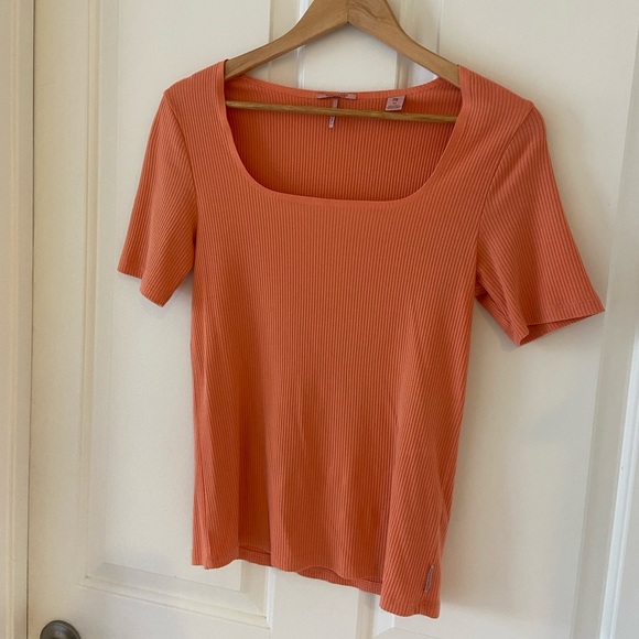 SCOTCH & SODA Women’s Shirt Orange Short Sleeve Shirt Knit Cotton Scoop Medium - Picture 3 of 5